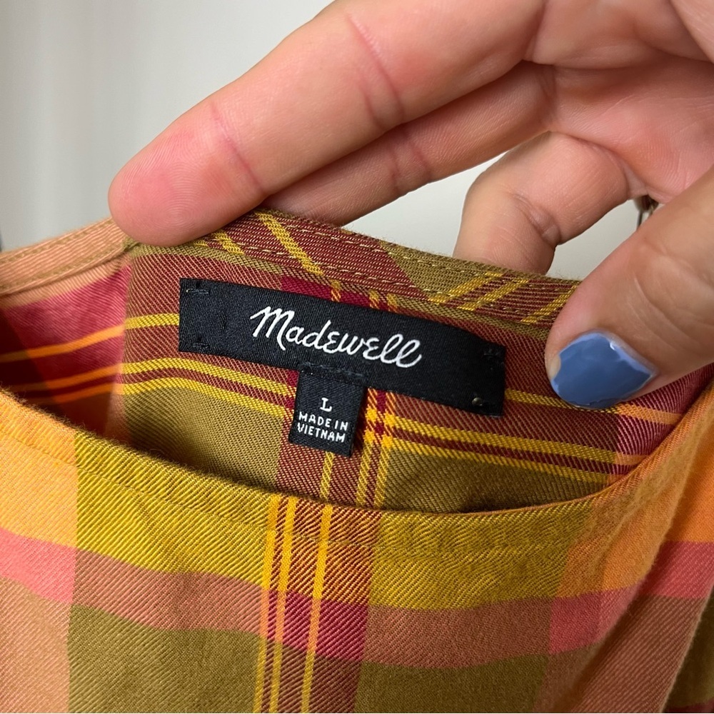 MADEWELL Plaid Babydoll Cami Academia Preppy Dress in Madras Spiced Olive Large - Picture 4 of 6